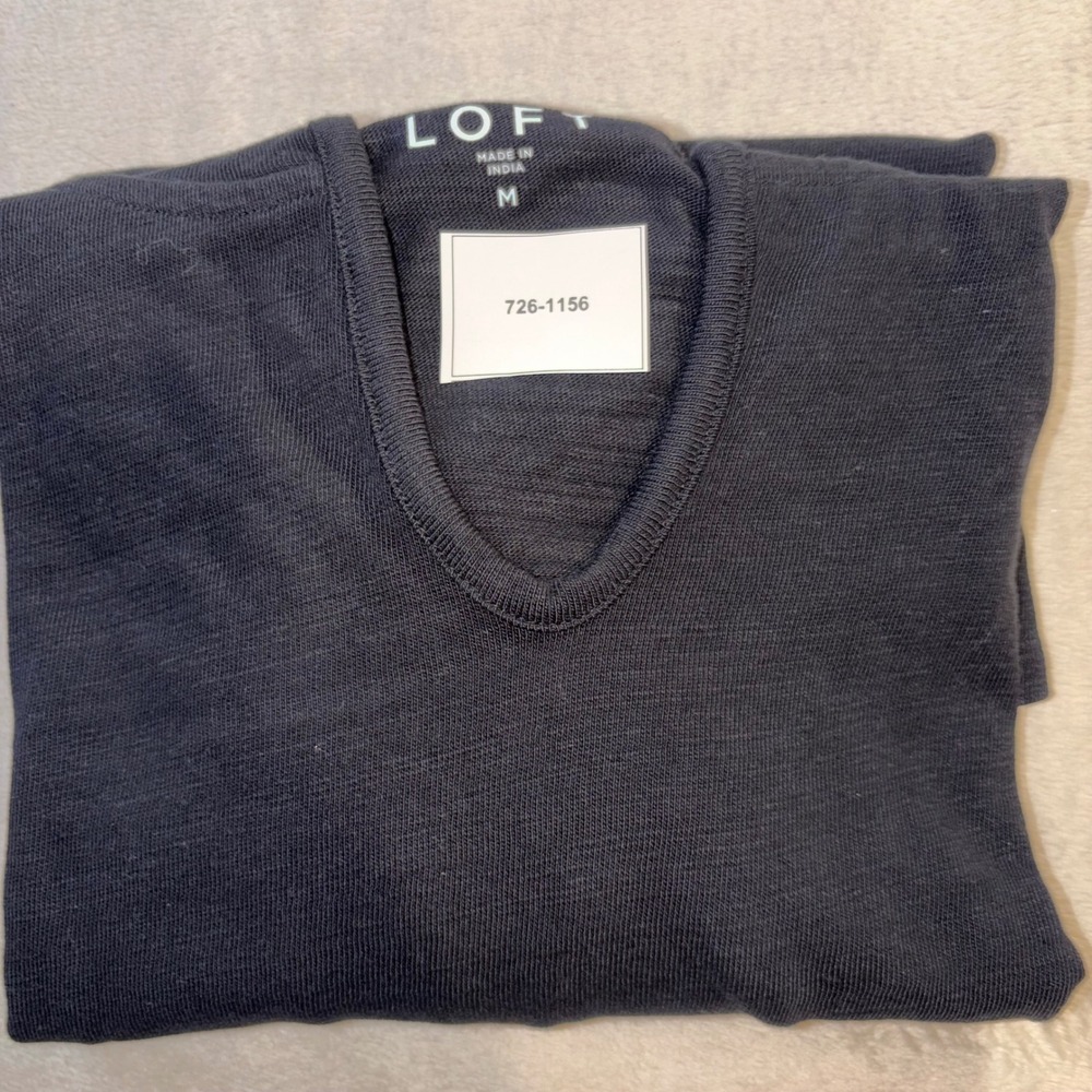LOFT NWT Womens Black Slub Knit Notched V-Neck Hoodie Sweatshirt Medium - Picture 6 of 6